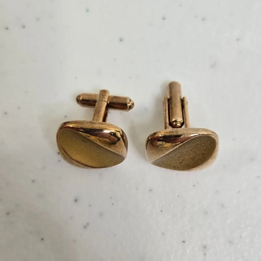 Cufflinks Gold Tone Matte Geometric Square Stripe Vintage MCM Art Deco Look